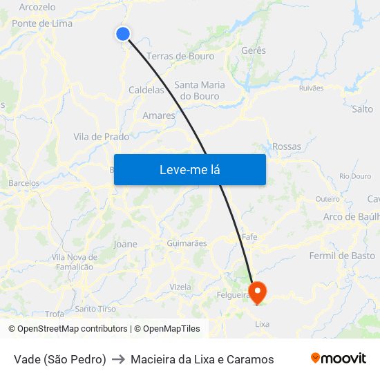 Vade (São Pedro) to Macieira da Lixa e Caramos map