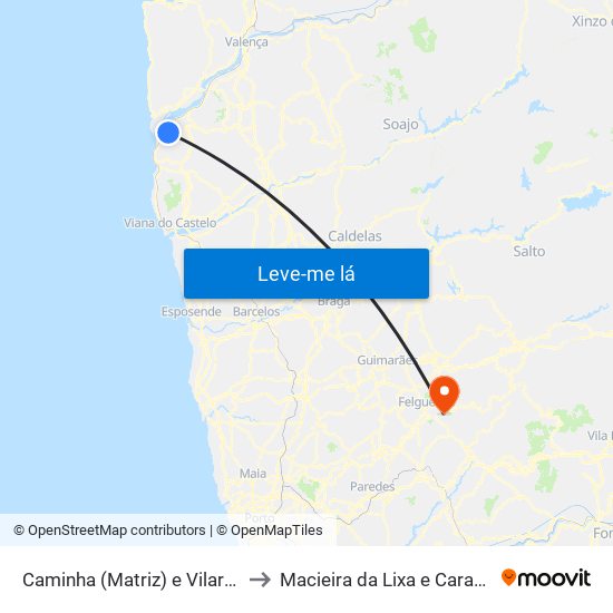 Caminha (Matriz) e Vilarelho to Macieira da Lixa e Caramos map