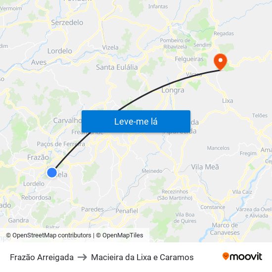 Frazão Arreigada to Macieira da Lixa e Caramos map