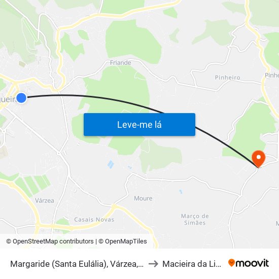 Margaride (Santa Eulália), Várzea, Lagares, Varziela e Moure to Macieira da Lixa e Caramos map