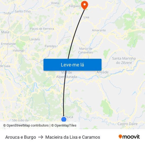 Arouca e Burgo to Macieira da Lixa e Caramos map