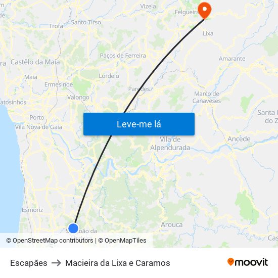 Escapães to Macieira da Lixa e Caramos map