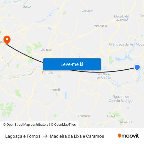 Lagoaça e Fornos to Macieira da Lixa e Caramos map