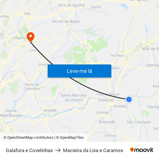 Galafura e Covelinhas to Macieira da Lixa e Caramos map