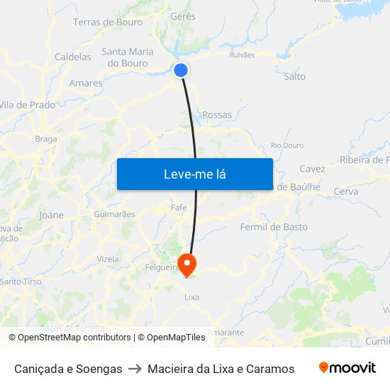 Caniçada e Soengas to Macieira da Lixa e Caramos map