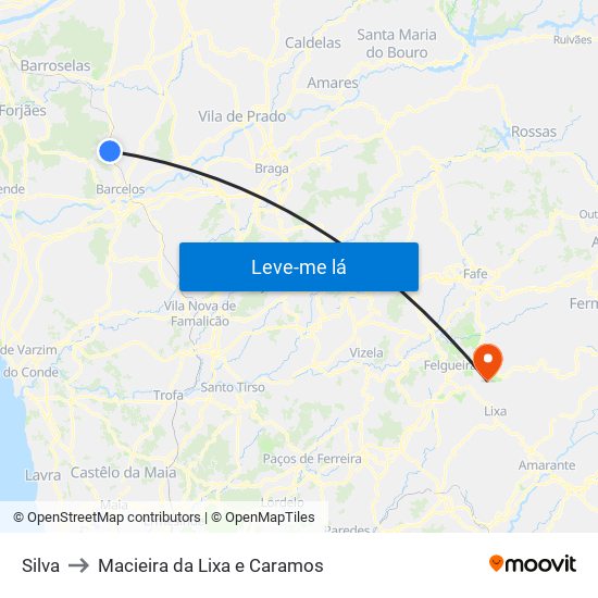Silva to Macieira da Lixa e Caramos map