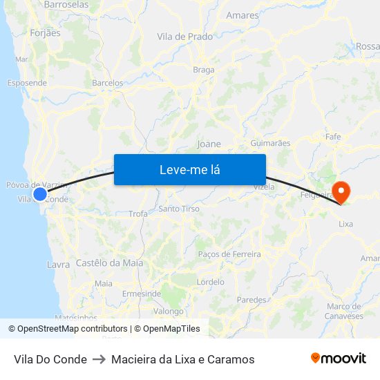 Vila Do Conde to Macieira da Lixa e Caramos map