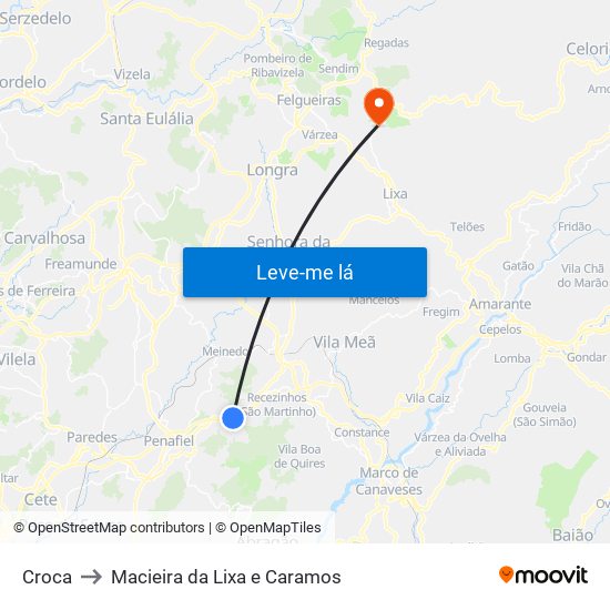 Croca to Macieira da Lixa e Caramos map