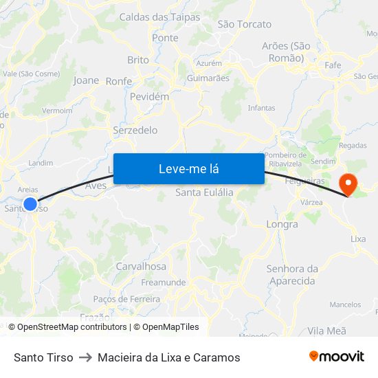 Santo Tirso to Macieira da Lixa e Caramos map