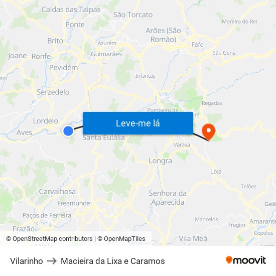 Vilarinho to Macieira da Lixa e Caramos map