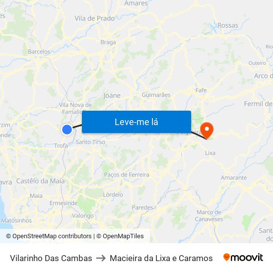 Vilarinho Das Cambas to Macieira da Lixa e Caramos map