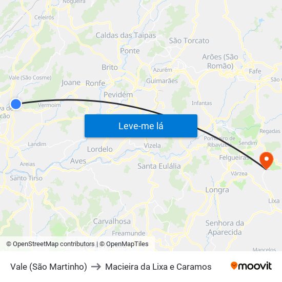 Vale (São Martinho) to Macieira da Lixa e Caramos map