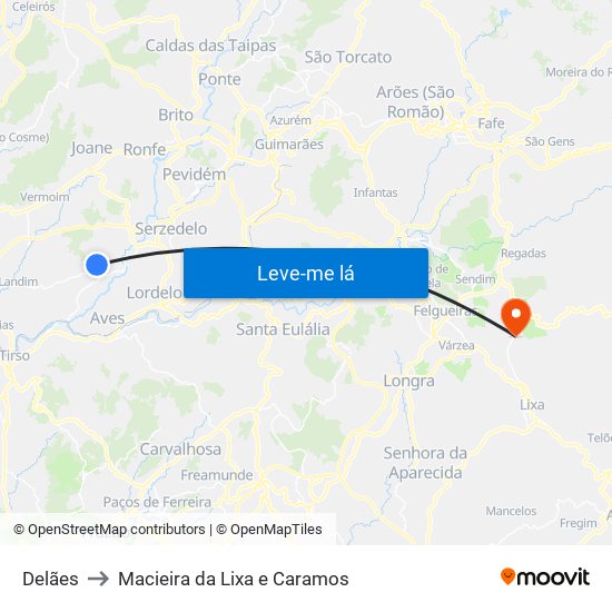 Delães to Macieira da Lixa e Caramos map