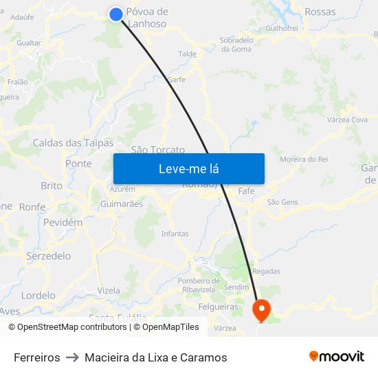 Ferreiros to Macieira da Lixa e Caramos map