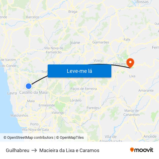 Guilhabreu to Macieira da Lixa e Caramos map