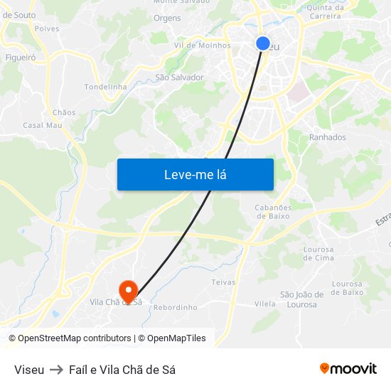 Viseu to Faíl e Vila Chã de Sá map