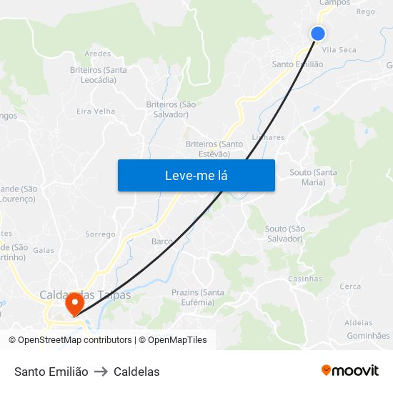 Santo Emilião to Caldelas map