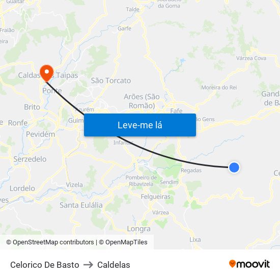 Celorico De Basto to Caldelas map