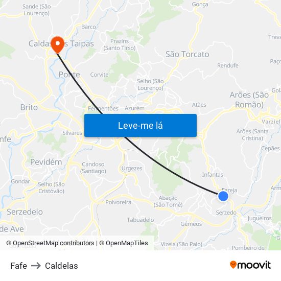 Fafe to Caldelas map