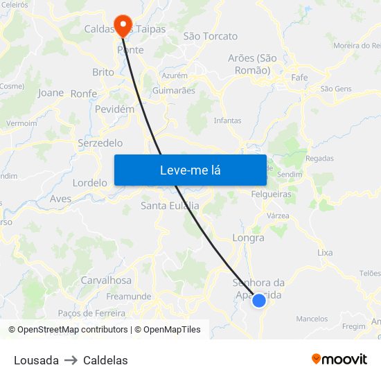 Lousada to Caldelas map