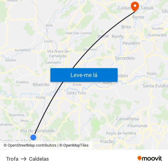 Trofa to Caldelas map