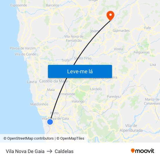 Vila Nova De Gaia to Caldelas map