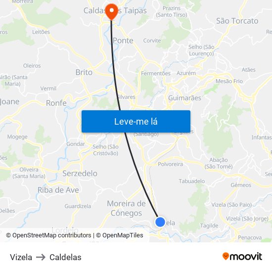 Vizela to Caldelas map