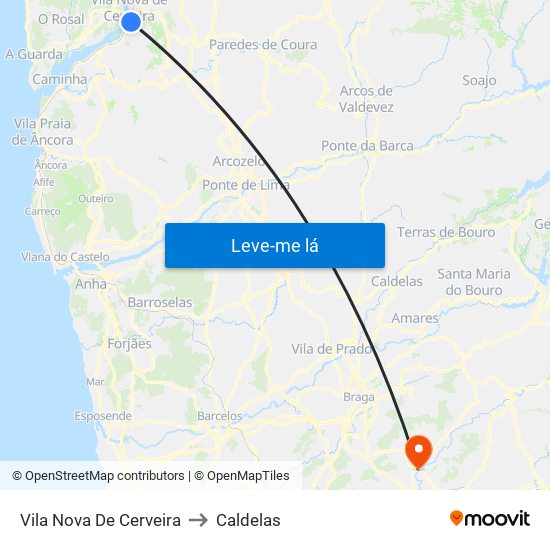 Vila Nova De Cerveira to Caldelas map