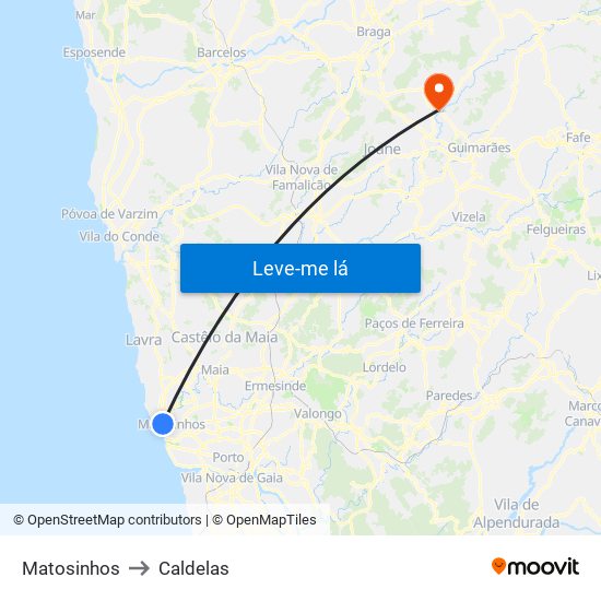 Matosinhos to Caldelas map