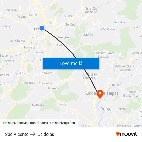 São Vicente to Caldelas map