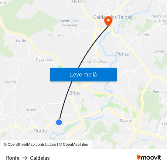 Ronfe to Caldelas map