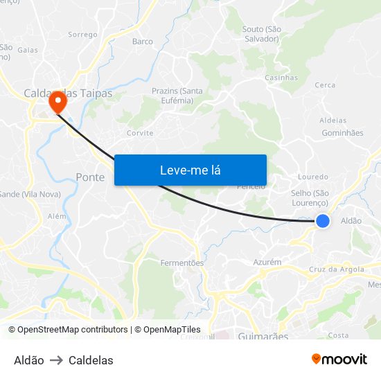 Aldão to Caldelas map