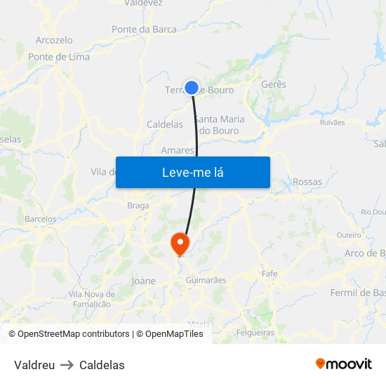 Valdreu to Caldelas map