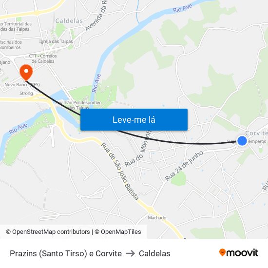 Prazins (Santo Tirso) e Corvite to Caldelas map