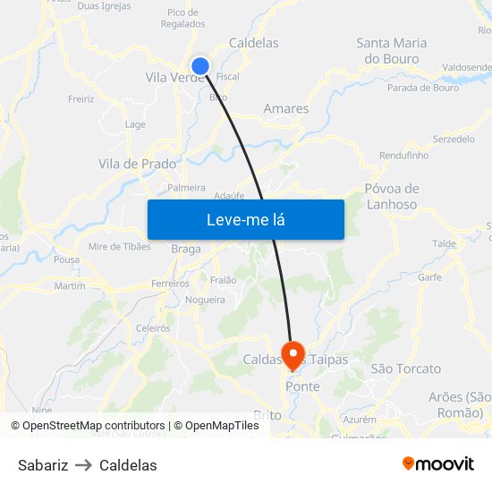 Sabariz to Caldelas map