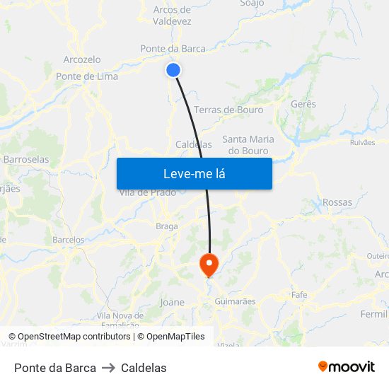 Ponte da Barca to Caldelas map