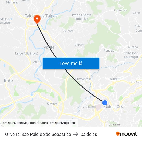 Oliveira, São Paio e São Sebastião to Caldelas map