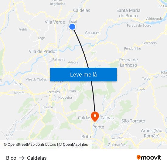 Bico to Caldelas map