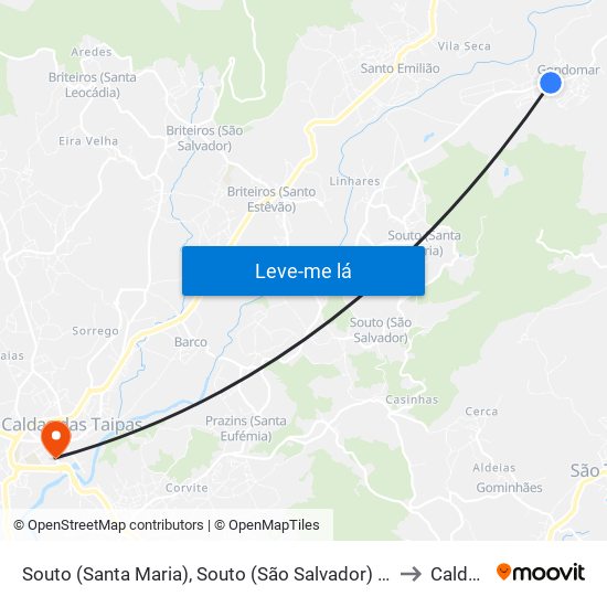 Souto (Santa Maria), Souto (São Salvador) e Gondomar to Caldelas map