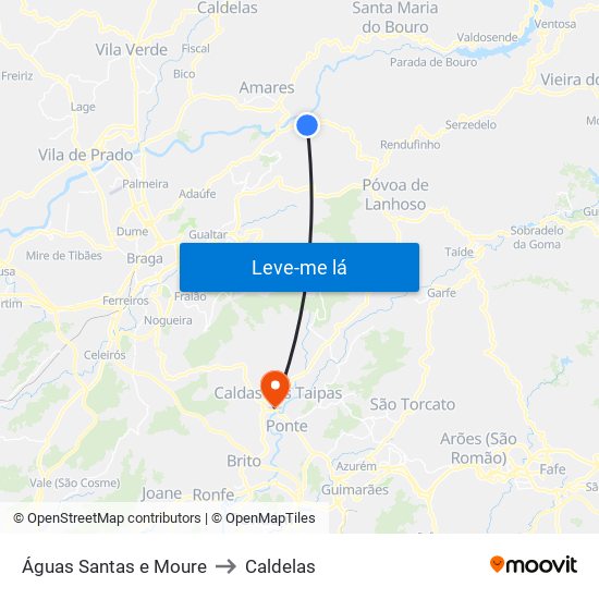 Águas Santas e Moure to Caldelas map
