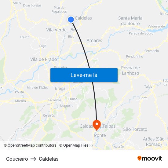 Coucieiro to Caldelas map