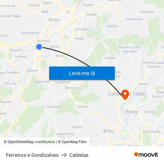 Ferreiros e Gondizalves to Caldelas map