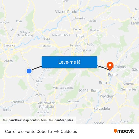 Carreira e Fonte Coberta to Caldelas map