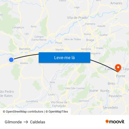 Gilmonde to Caldelas map