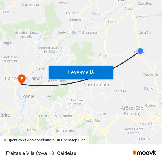 Freitas e Vila Cova to Caldelas map