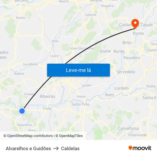 Alvarelhos e Guidões to Caldelas map