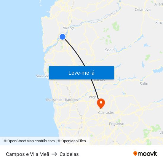 Campos e Vila Meã to Caldelas map