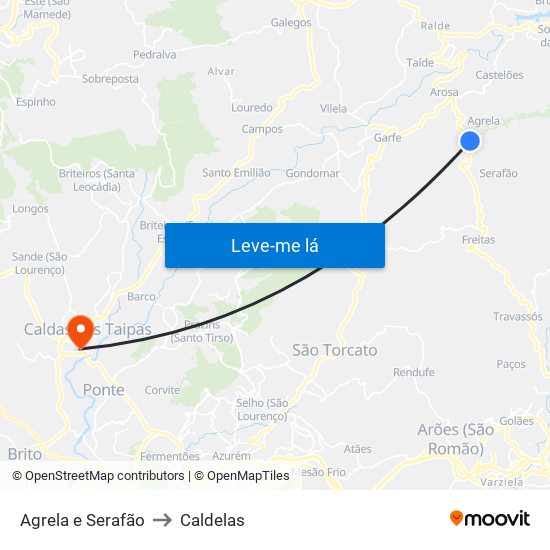 Agrela e Serafão to Caldelas map