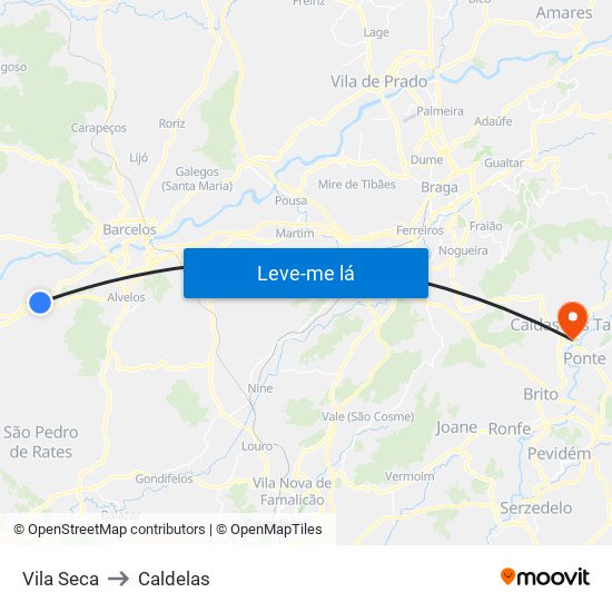 Vila Seca to Caldelas map