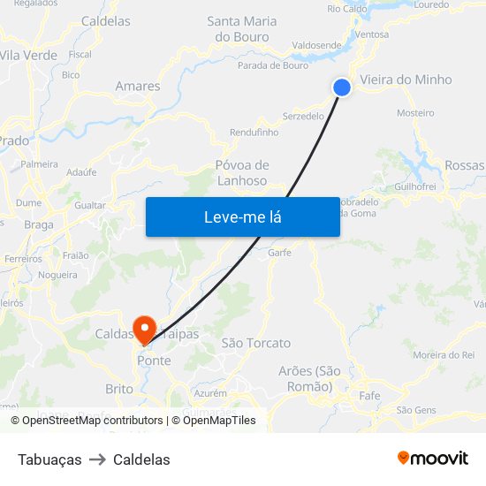Tabuaças to Caldelas map